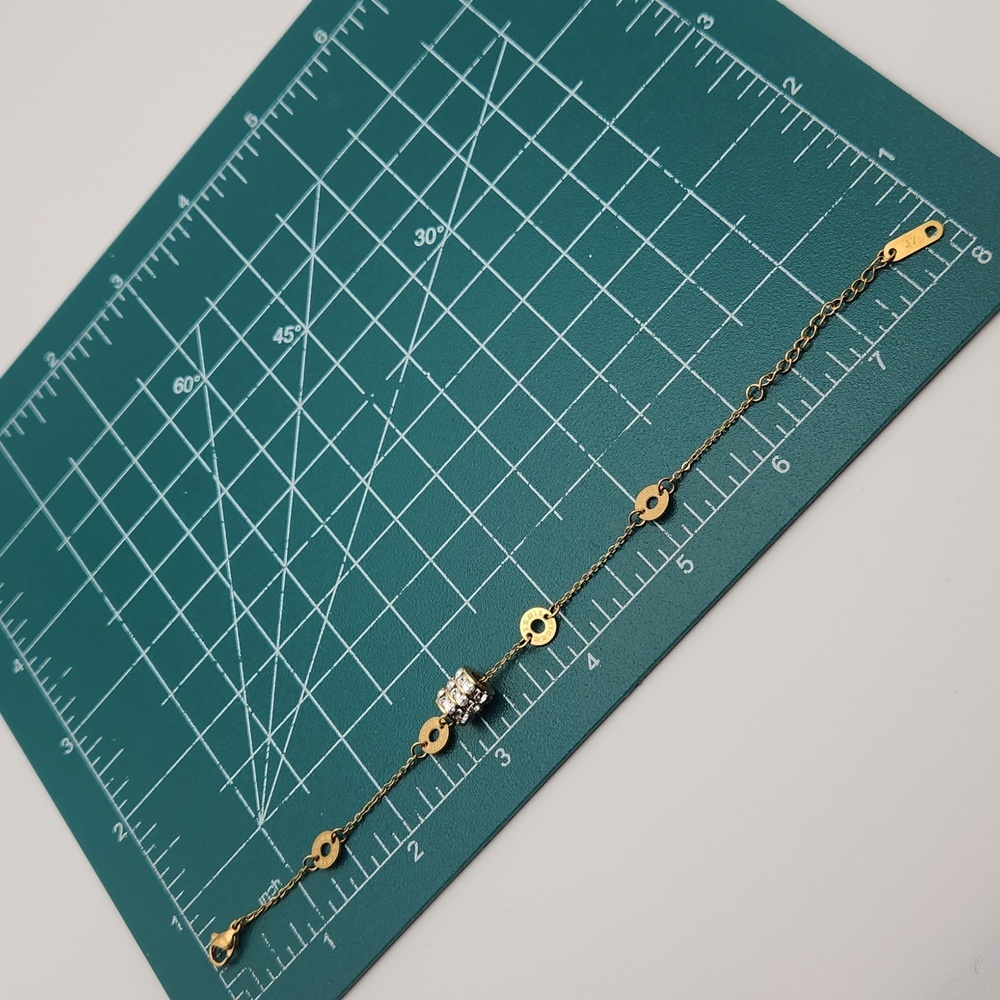 Gold Tone Roman Numeral Chain Bracelet | Zircon Accent Detail | Elegant Minimal - Picture 6 of 7